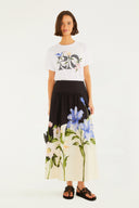Falda Ampla Flor Preto