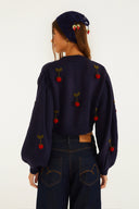 Cardigan Artesanal Morango Azul