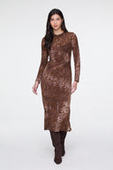 Vestido Devore Onca Marrom