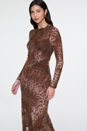 Vestido Devore Onca Marrom