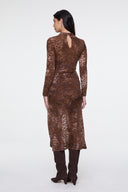 Vestido Devore Onca Marrom