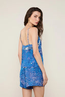 Top Decote Mix Pois Azul