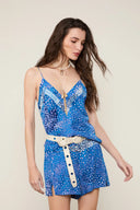 Top Decote Mix Pois Azul