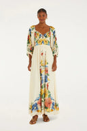 Vestido Tropical Flores Beige